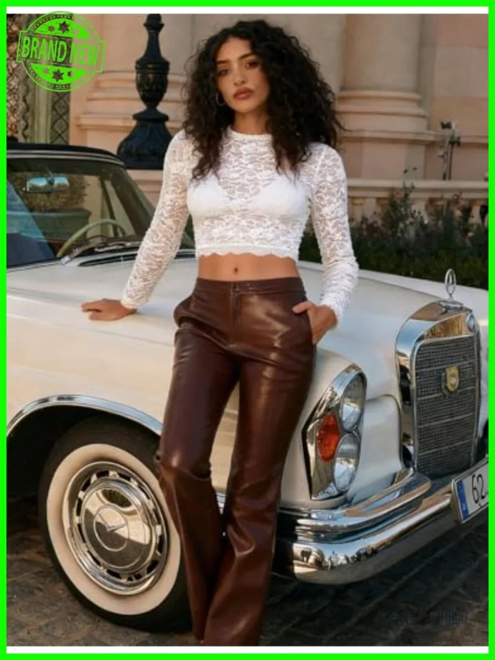 Mesh Lace Long Sleeve Crewneck Blouse Slim Fitted See Through Top